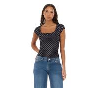 Forever 21 Women's Short Sleeve Square Neck Cropped T Shirt, Black, XL