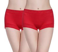 Forever Angel 2 Pack Women's 100% Silk Knitted High Rise Lace Panties Briefs Red Size M