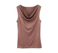 Forever Angel Women's 100% Silk Cowl Neck Ruched Draped Sleeveless Stretchy Blouse Tank Top Cognac Size L