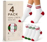 Forever Bambe Mini Crew Socks for Women 4-Pack Cushioned Bottom Retro Striped Socks Athletic Ankle Socks Womens Crew Socks, Ruby Red / Forest Green, 5-9
