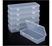 Forever bene 6 Clear Hinged-Lid Plastic Boxes, 15.5 x 6.5 x 3 cm | Clear walls and hinged lids help sort beads, jewellery findings, sewing notions, desk pieces and small hardware