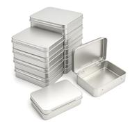 Forever bene Card Tin, Small Metal Tin with Hinged Lid, Rectangular Mini Tin Box 4.5 x 3.5 x 0.9 in, for DIY Organisation, Pocket Storage, Office and Home Use (12, Silver)