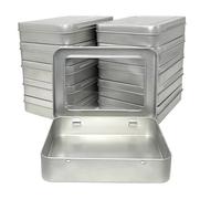 Forever bene Small Metal Box with Lid-Cookie Tins Metal Tins with Lids Lens Wipes Storage Container Black Mini Portable Box Empty Hinged for organize Jewelry (Silver, 12 Pcs 4.5 x 3.5 x 0.9 in)