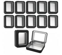 Forever bene Small Metal Box with Lid-Cookie Tins Metal Tins with Lids Lens Wipes Storage Container Black Mini Portable Box Empty Hinged for organize Jewelry (Black, 12 Pcs 4.5 x 3.5 x 0.9 in)