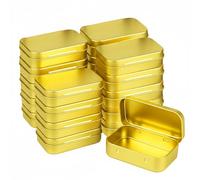 Forever bene Small Metal Box With Lid-Cookie Tins Metal Tins With Lids Lens Wipes Storage Container Mini Portable Box,Empty Hinged Tin (Gold, 20 Pcs 3.7" x 2.4" x 0.8")