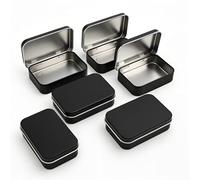 Forever bene Small Metal Tin Box with Hinged Lid, 3.7 x 2.4 x 0.9 in, Empty Tin Containers for DIY Organisation, EDC Storage, Office and Home Use (Black,6 Pcs)