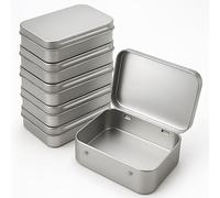 Forever bene Small Metal Tin Box with Hinged Lid, 3.7 x 2.4 x 0.9 in, Empty Tin Containers for DIY Organisation, EDC Storage, Office and Home Use (Silver, 6 Pcs)