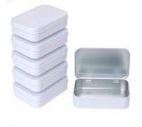 Forever bene Small Metal Tin Box with Hinged Lid, 3.7 x 2.4 x 0.9 in, Empty Tin Containers for DIY Organisation, EDC Storage, Office and Home Use (White,6 Pcs)