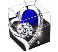 Forever Blue Rose Gift Box with Necklace-Real Eternal Rose with 925 Sterling Silver Women Necklace Inside,Enchanted Real Flower Gift for Mother's Day Anniversary Wedding
