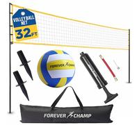 Forever Champ Volleyball Net Outdoor - Includes 32x3 Feet Regulation Size Net, 8.5-Inch PU Volleyball, Carrying Bag, Boundary Lines, Steel Poles & Pump - Volleyball Net for Backyard, Beach, or Pool