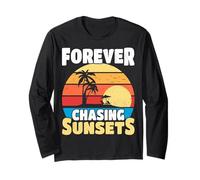 Forever Chasing Sunsets Retro Summer Design Beach Vacation Long Sleeve T-Shirt