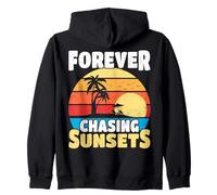 Forever Chasing Sunsets Retro Summer Design Beach Vacation Zip Hoodie