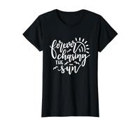 Forever Chasing The Sun Cute Sunset Summer Value Graphic T-Shirt, Women, Black, XS