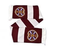Forever Collectibles UK Limited Official compatible with Hearts FC Bar Scarf, Maroon and White Striped Football Supporter Scarf with Club Crest