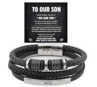 Forever Connected Son's Customized Bracelet, Stainless Steel Custom Bracelet for Son from Mom, Personalized Engraved Promise bracelet, With Message Card And Box