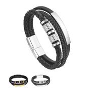 Forever Connected Son's Customized Bracelets, To My Son Bracelet From Mom/Dad, Personalized Stainless Steel Mens Braided Leather Bracelet with Engraving Name, with Message Card and Gift Box (Silver)