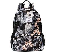 Forever cultivate Original Floral Leaf Travel Backpack,Waterproof Gym Backpack Suitable for Travel, Gym, School, Shopping, Yoga, Hiking, Beach (Black&Gray Flower)