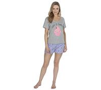 Forever Dreaming Ladies Novelty Printed Pyjama Set Tshirt Shorts Cupcake L Grey