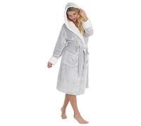 Forever Dreaming Ladies Shimmer Fleece Hooded Robe with Contrast Collar Grey Medium