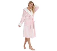 Forever Dreaming Ladies Shimmer Fleece Hooded Robe with Contrast Collar Pink Medium