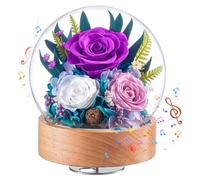 Forever Flowers for Delivery Prime, Preserved Roses Gifts for Women - Birthday Gifts for Mom Wife Grandma, Music Box with Rotating Wooden Base for Her Valentine’s Day Christmas (Purple, Sphere)