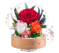 Forever Flowers for Delivery Prime, Preserved Roses Gifts for Women - Birthday Gifts for Mom Wife Grandma, Music Box with Rotating Wooden Base for Her Valentine’s Day Christmas (Red, Sphere)