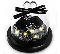 Forever Flowers Real Eternal Roses - Kylin Glory Preserved Flowers Gift with LED Mood Lights for Valentine's Day Birthday Anniversary, Elegant Present for Girlfriend Wife Mom Women (Mono Black)