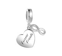 Forever Friends Heart Dangle Charm fit Pandora Charms Moments Bracelets Simple Silver