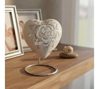 Forever Heart Keepsake Urn with Stand Honor Your Loved One with Mini Urn Heart Shaped, 3 inch Heart Cremation Urn White Rose Urn (Eternal White Rose)