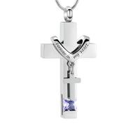 Forever in My Heart Birthstone Personalized Double Cross Urn Pendant Cremation Jewelry for Ashes Cross Ashes Keepsake