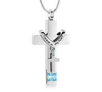 Forever in My Heart Birthstone Personalized Double Cross Urn Pendant Cremation Jewelry for Ashes Cross Ashes Keepsake