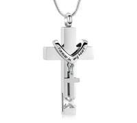Forever in My Heart Birthstone Personalized Double Cross Urn Pendant Cremation Jewelry for Ashes Cross Ashes Keepsake