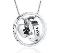 Forever in My Heart,No Longer by My Side Pet Cremation Jewelry for Ashes of Dog/Cat Funeral Keepsake Urn Necklace Paw Print Memorial Necklace