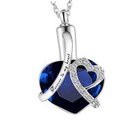 Forever in My Heart Silver Ashes Jewelry Cremation Urn Memorial Pendant Necklace Stainless Steel Crystal Water Drop Ashes Jewelry for Ashes Women Men (September)