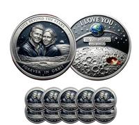 Forever in Orbit Memorial Challenge Coin, Romantic Artemis II Theme Commemorative Coins, Love Beyond The Stars Couple Token, for Eternal Lovers, Anniversary, Valentine's Day (10pcs)