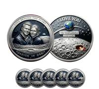 Forever in Orbit Memorial Challenge Coin, Romantic Artemis II Theme Commemorative Coins, Love Beyond The Stars Couple Token, for Eternal Lovers, Anniversary, Valentine's Day (5pcs)