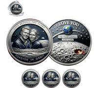 Forever in Orbit Memorial Challenge Coin, Romantic Artemis II Theme Commemorative Coins, Love Beyond The Stars Couple Token, for Eternal Lovers, Anniversary, Valentine's Day (3pcs)