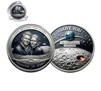 Forever in Orbit Memorial Challenge Coin, Romantic Artemis II Theme Commemorative Coins, Love Beyond The Stars Couple Token, for Eternal Lovers, Anniversary, Valentine's Day (1pc)