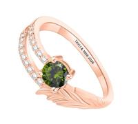 Forever in Our Hearts - Personalized Feather Birthstone Ring with Text, Personalized Engraved Name Memorial Rings for Women, Custom Birthstone Rings for Women, Loss of Loved One