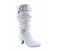 Forever Link Maggie-39 Women's Fashion Low Heel Zipper Slouchy Mid-Calf Boots Shoes, White Pu, 6.5 UK