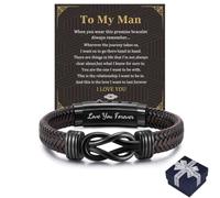 Forever Linked Together Braided Leather Bracelets for Grandson Husband Son Brother, To My Grandson Bracelet from Grandma, Leather Bracelet Engraved Love You Forever for Men