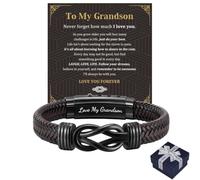 Forever Linked Together Braided Leather Bracelets for Grandson Husband Son Brother, To My Grandson Bracelet from Grandma, Leather Bracelet Engraved Love You Forever for Men