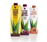 Forever Living Aloe Vera Gel Drink - Mixed Tripack - 1x Original Aloe Vera Gel, 1x Aloe Berry Nectar, 1x Aloe Peaches - 1L Each