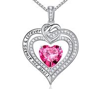 Forever Love Birthstone Necklace for Women, Moissanite Diamond Side Stone 18K White Vermeil Necklace Anniversary Birthday Gifts for Mom Wife Grandma Daughter Girlfriend