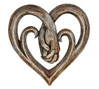 Forever Love Heart Holding Hands Decorative Sculpture - Faux Wood Finish
