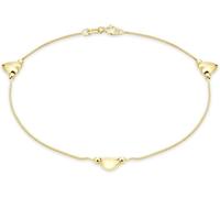 Forever Mine Fine Jewellery Company 9 ct Yellow Gold Three Heart Charm Box Chain Bracelet of Length 18 cm/7 Inch