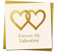 Forever My Valentine Card - Interlocking Gold Hearts Romantic Valentine’s Day Card for Partner - 145mm x 145mm Square, Includes Gold Envelope