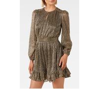 Forever New Goldie Long Sleeve Plisse Mini Black/gold size 6 | Mini Dresses Outlet | Women | Black