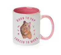 Forever Personal Designs Funny Hamster Born to Yap Forced to Work 11oz Mug with Pink Inner and Handle