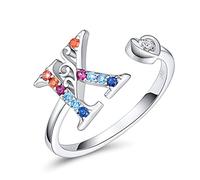 FOREVER QUEEN Adjustable Initial Letter Ring for Women 925 Sterling Silver Stackable Alphabet Rings
